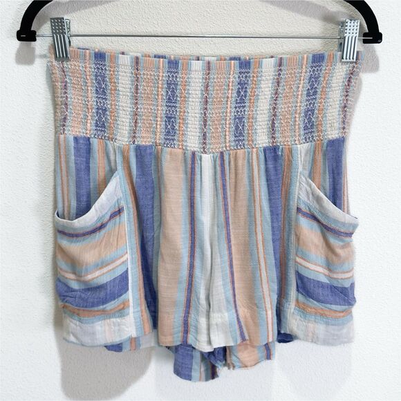 Anthropologie Shorts Womens‎ Small Blue Striped Smocked Beachy Boho Resort Comfy - Picture 3 of 14